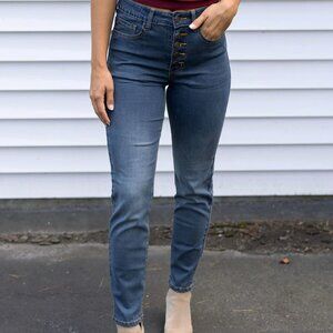 Grace & Lace Button Fly Repurposed Slim Straight Leg Denim